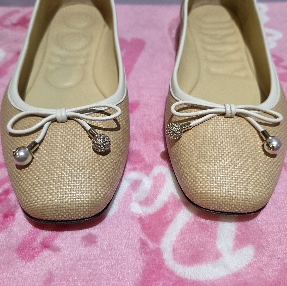 Jimmy Choo Women's Natural/Latte Raffia Leather Flat, Size 38 - Picture 4 of 10